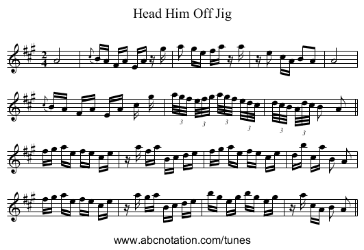 Head Him Off Jig - staff notation
