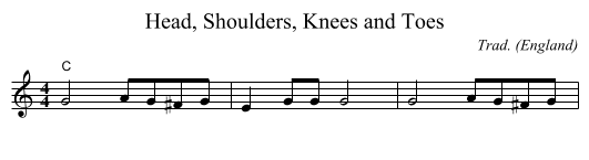 Head, Shoulders, Knees and Toes - staff notation