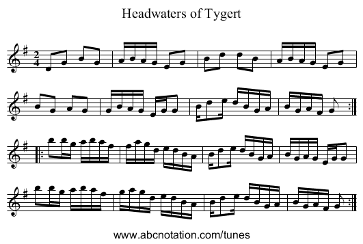 Headwaters of Tygert - staff notation