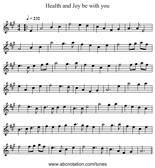 Health and Joy be with you - staff notation