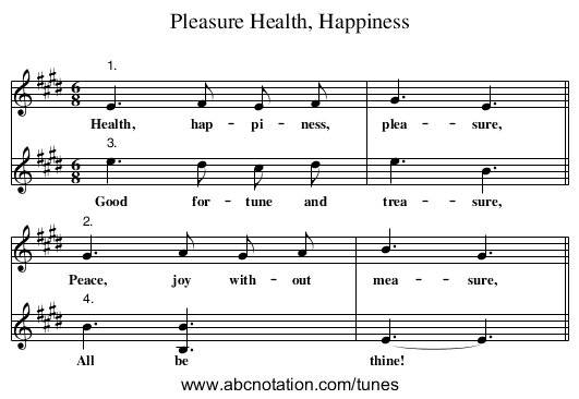 Health, Happiness, Pleasure - staff notation
