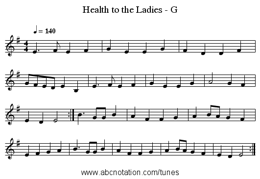 Health to the Ladies - G - staff notation