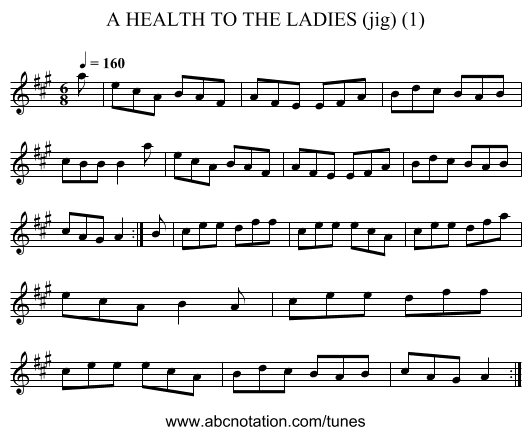 HEALTH TO THE LADIES (jig) (1), A - staff notation