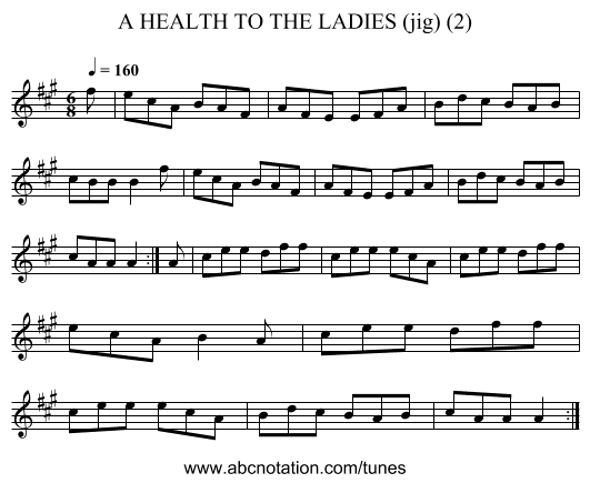 HEALTH TO THE LADIES (jig) (2), A - staff notation