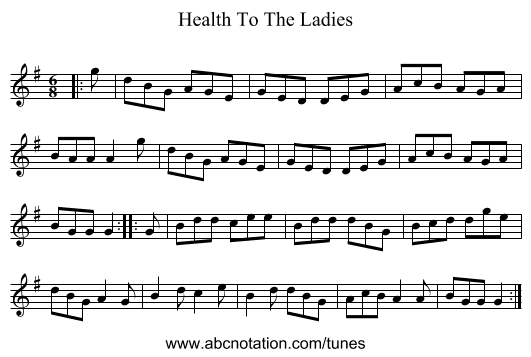 Health To The Ladies - staff notation
