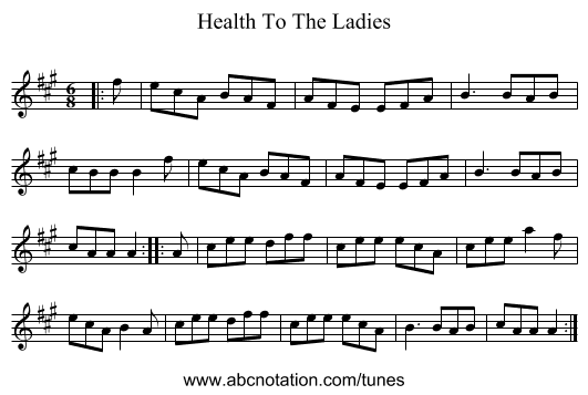 Health To The Ladies - staff notation