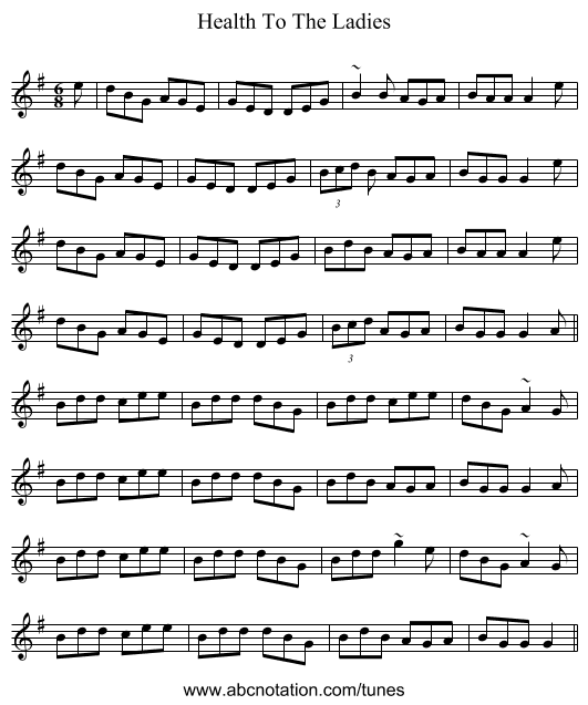 Health To The Ladies - staff notation