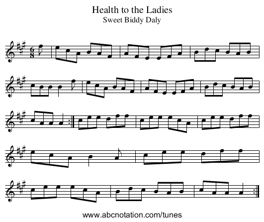 Health to the Ladies - staff notation
