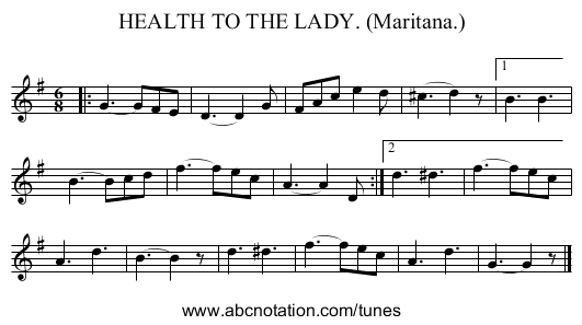 HEALTH TO THE LADY. (Maritana.) - staff notation