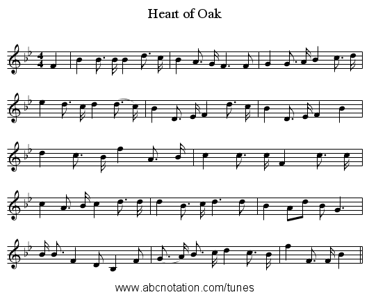 Heart of Oak - staff notation