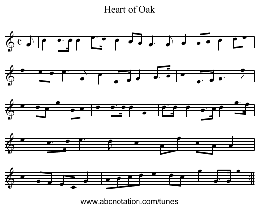 Heart of Oak - staff notation