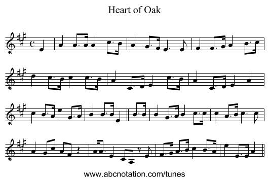Heart of Oak - staff notation