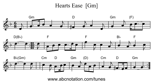 Hearts Ease  [Gm] - staff notation