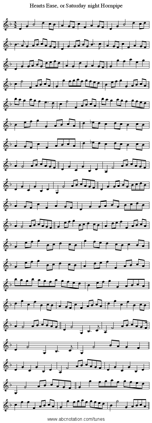 Hearts Ease, or Saturday night Hornpipe - staff notation