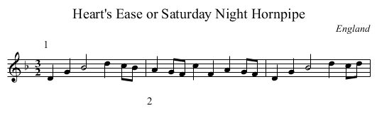 Heart's Ease or Saturday Night Hornpipe - staff notation
