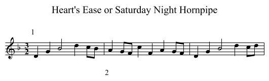 Heart's Ease or Saturday Night Hornpipe - staff notation
