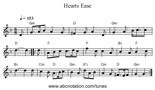Hearts Ease - staff notation