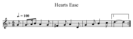 Hearts Ease - staff notation