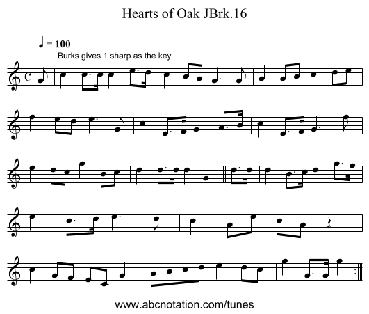 Hearts of Oak JBrk.16 - staff notation