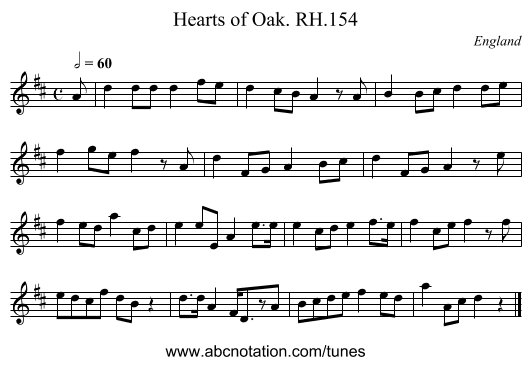 Hearts of Oak. RH.154 - staff notation