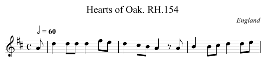 Hearts of Oak. RH.154 - staff notation