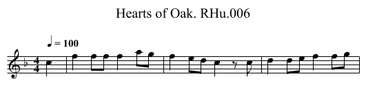 Hearts of Oak. RHu.006 - staff notation
