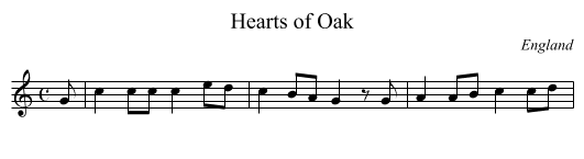 Hearts of Oak - staff notation