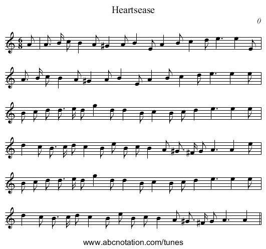 Heartsease - staff notation