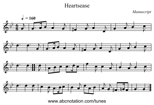 Heartsease - staff notation