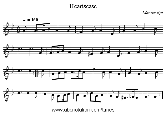 Heartsease - staff notation