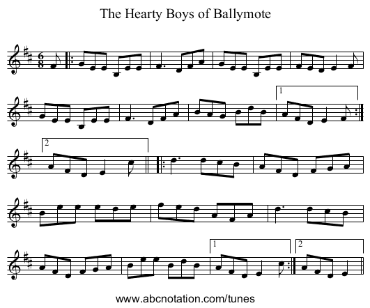 Hearty Boys of Ballymote, The - staff notation