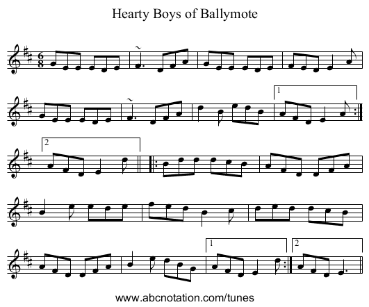 Hearty Boys of Ballymote - staff notation