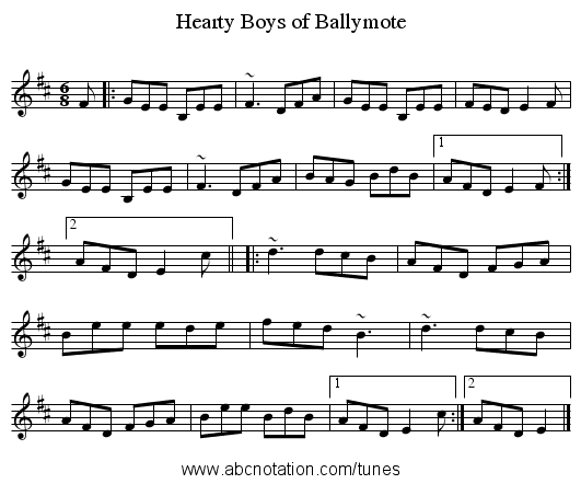 Hearty Boys of Ballymote - staff notation