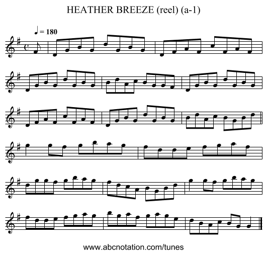 HEATHER BREEZE (reel) (a-1) - staff notation