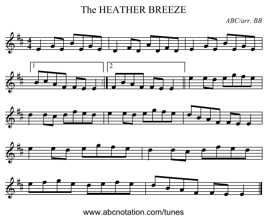 HEATHER BREEZE, The - staff notation