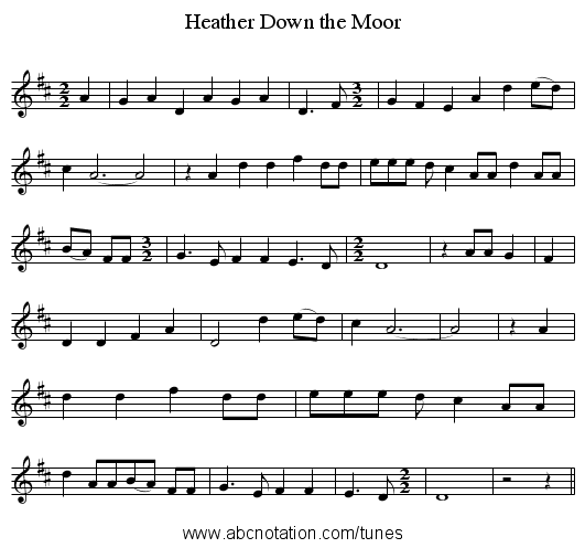 Heather Down the Moor - staff notation