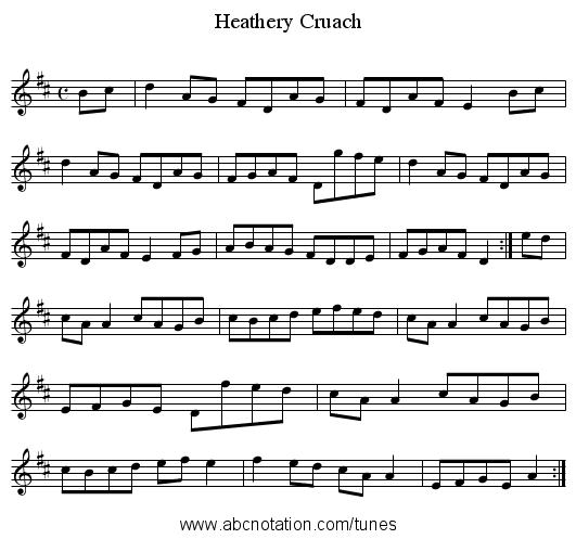 Heathery Cruach - staff notation