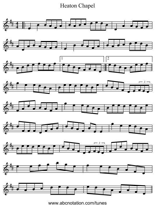 Heaton Chapel - staff notation