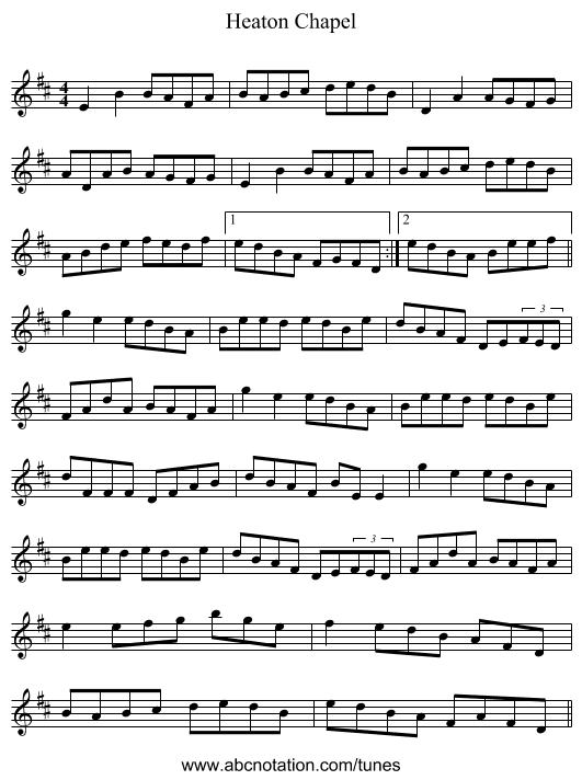 Heaton Chapel - staff notation