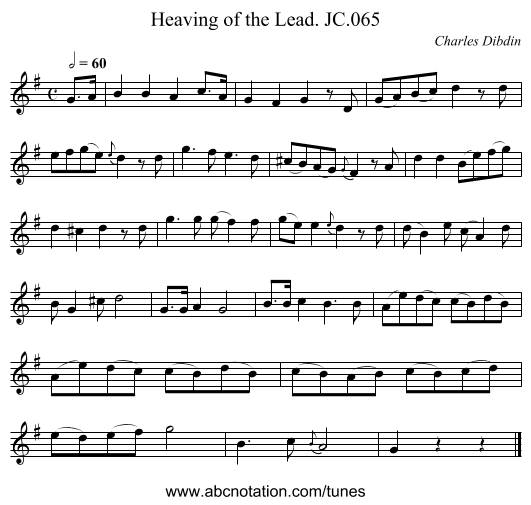 Heaving of the Lead. JC.065 - staff notation
