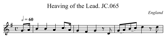 Heaving of the Lead. JC.065 - staff notation