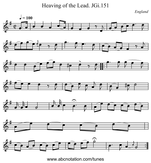 Heaving of the Lead. JGi.151 - staff notation