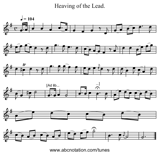 Heaving of the Lead. - staff notation