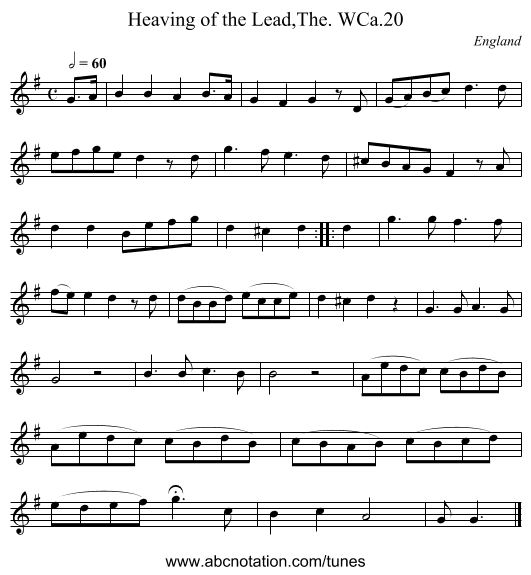Heaving of the Lead,The. WCa.20 - staff notation