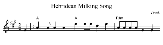 Hebridean Milking Song - staff notation