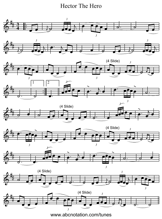 Hector The Hero - staff notation
