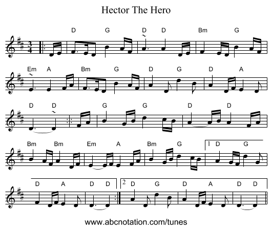 Hector The Hero - staff notation