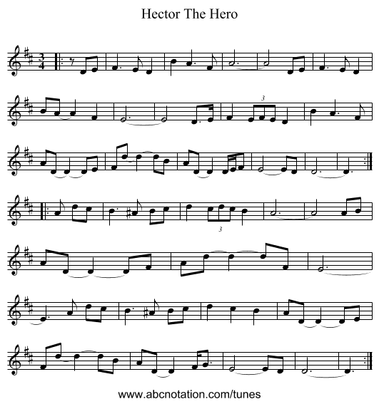 Hector The Hero - staff notation