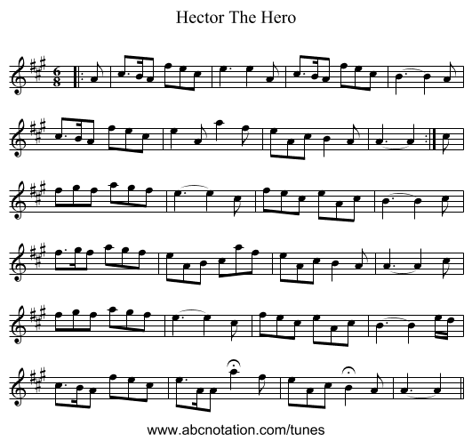 Hector The Hero - staff notation