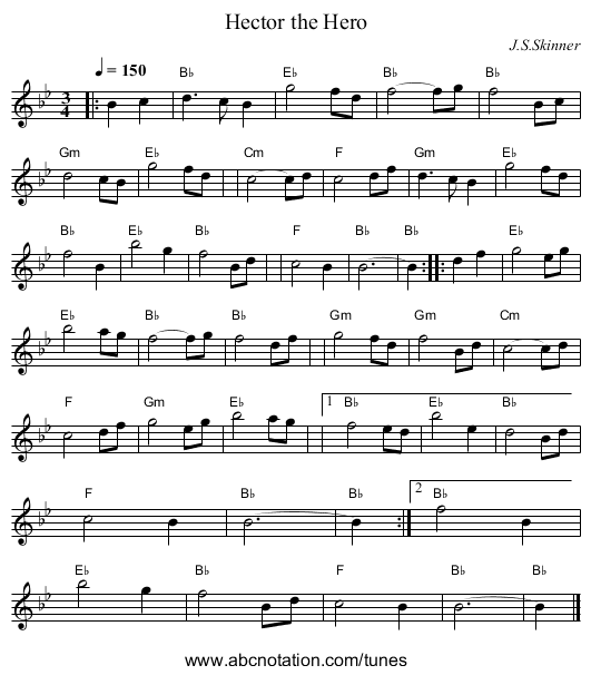 Hector the Hero - staff notation